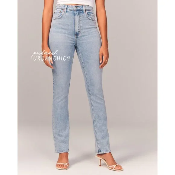 NWT ABERCROMBIE 90s Ultra High Rise Slim Straight Jean Light Blue size 28 - Picture 1 of 16